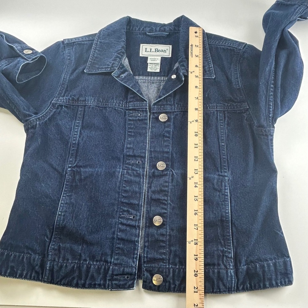L.L. Bean WMNS S Biker VTG Denim Trucker Jacket Indigo Blue Cotton Button - Picture 7 of 10